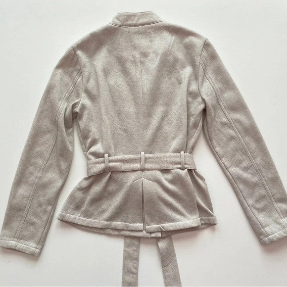 GUESS Tie Winter Jacket Cozy Coat Beige Tan Neutral Size Medium Gold Hardware - Picture 7 of 15